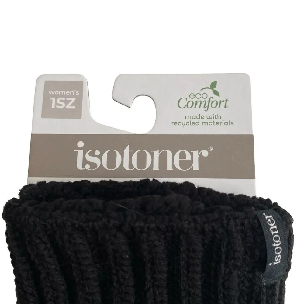 NWT Isotoner Adult Snowflake Knit Gloves One Size Black NEW